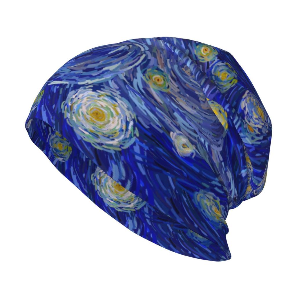 Van Gogh's Starry Sky Printed Knitted Hat Casual Hanging Woolen Hat Chemotherapy Patient Headscarf Unisex Knitted Hat