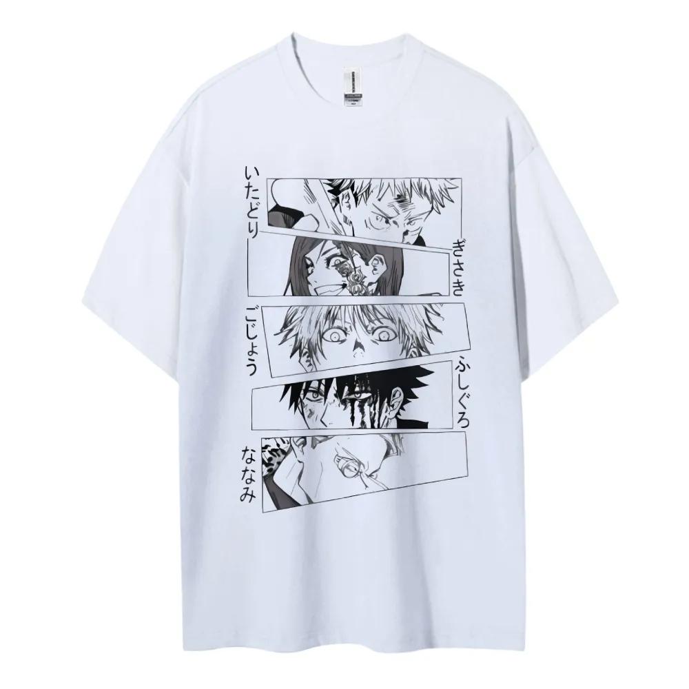 

Anime Characters Collage Print Cotton T Shirt 2025 Summer Unisexs Casual Streetwear Loose Fit Japanese Style Black and White S