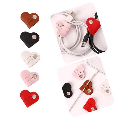 Organisateur de Câbles en Forme de Cœur, Lot de 5 Organiseurs de Câbles en Cuir PU, Cadeau Pour Amoureux Hommes et Femmes