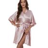 Ice Silk Robe Womens Casual Loungewear Mid Length Open Front Bathrobe