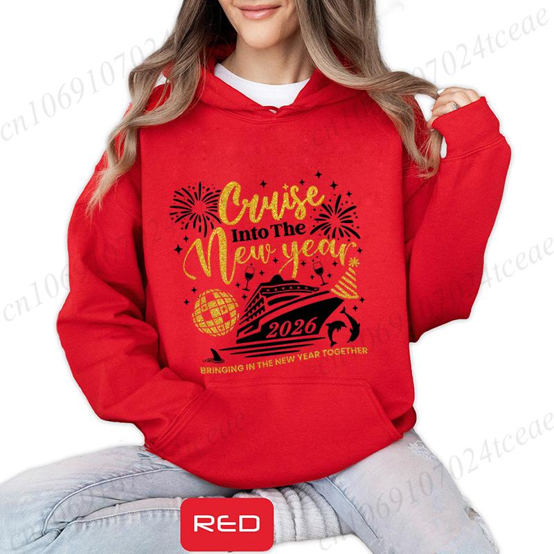 

Cruise Into New Year Hoodies, Bringing New Year Together 2026 Sweatshirts,Family Christmas Matching Holiday Hoody Sportwear Tops XL
