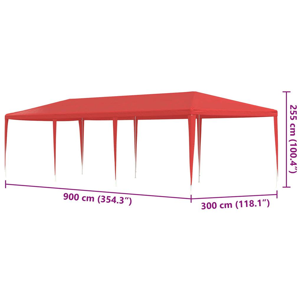Red Party Tent 900 X 300 X 255 Cm PE and Steel
