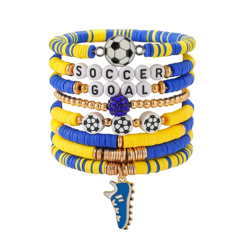 Football Sport Bracelet Set - SOCCER Letter Soft Clay Bracelet - World Cup Competition Bracelet