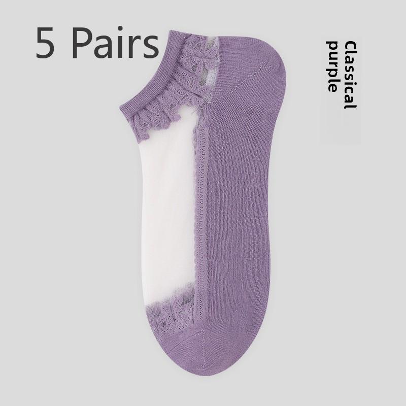 5 Pairs of Spring/summer Thin Jacquard Crystal Socks