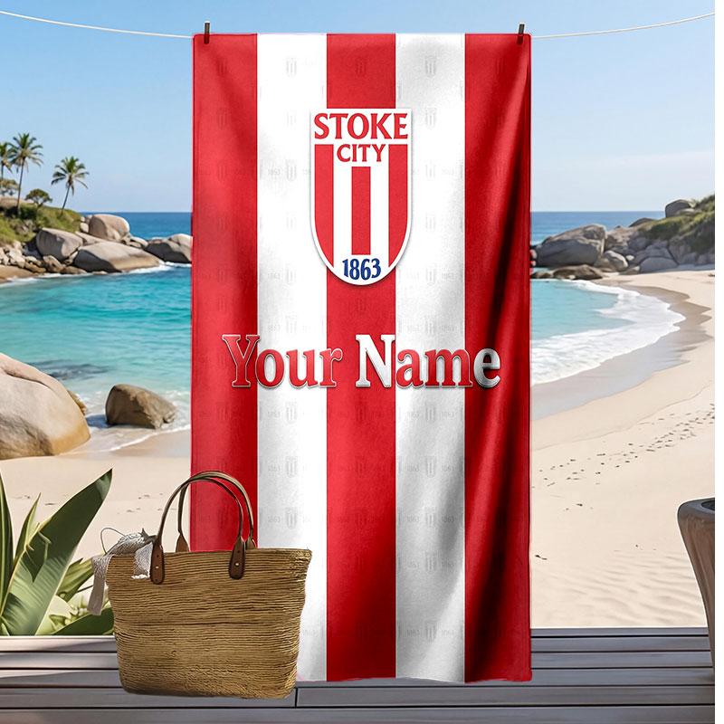 Stoke City FC Personalized Printed Beach Towel Soccer Logo Support Custom Name Text Absorbent Towel For Sport Travel Special Gift