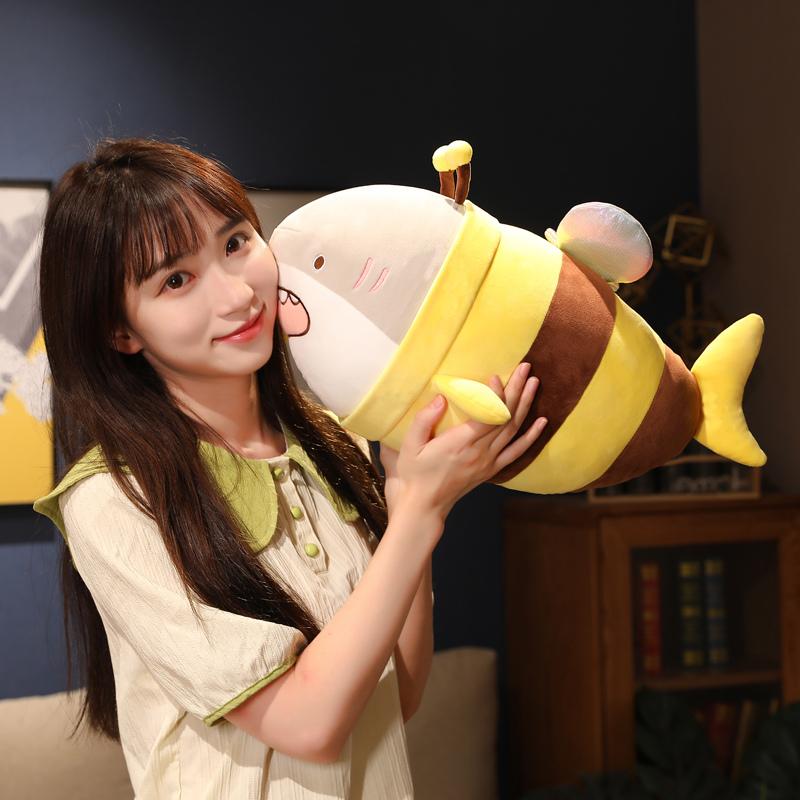 28-60cm Humorous Shark Bee Plush Toy Stuffed Gentle Shark Bee Doll Throw Pillow Cushion Playthings Birth Date Xmas Present