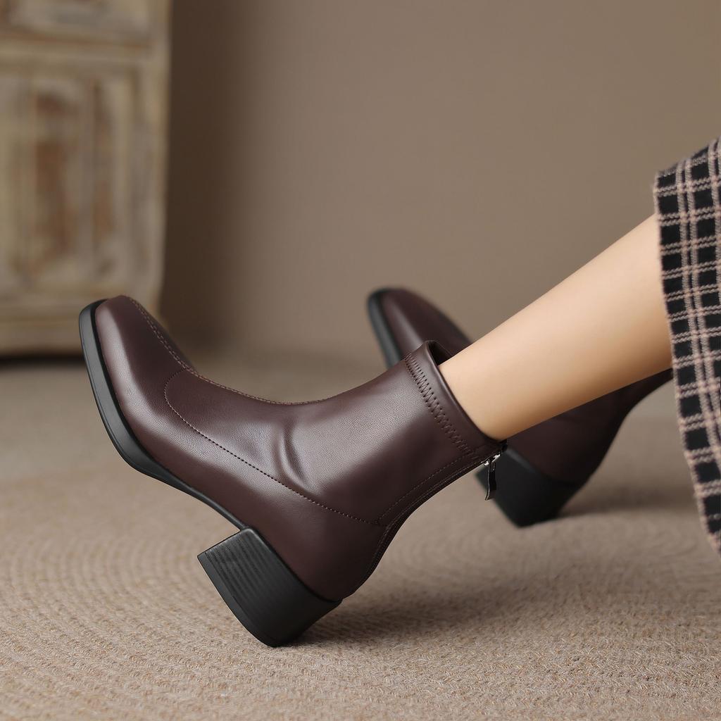 Krazing Pot Microfiber Autumn Winter Shoes Thick Med Heels Size 43 Chelsea Boots Zipper Ankle Boots