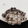 Kids Korean Style Retro Long Sleeve Plaid Shirt For Boys And Girls