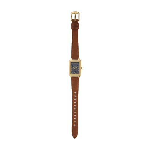 RAQUEL Three-Hand Date Medium Brown LiteHide? Leather Watch