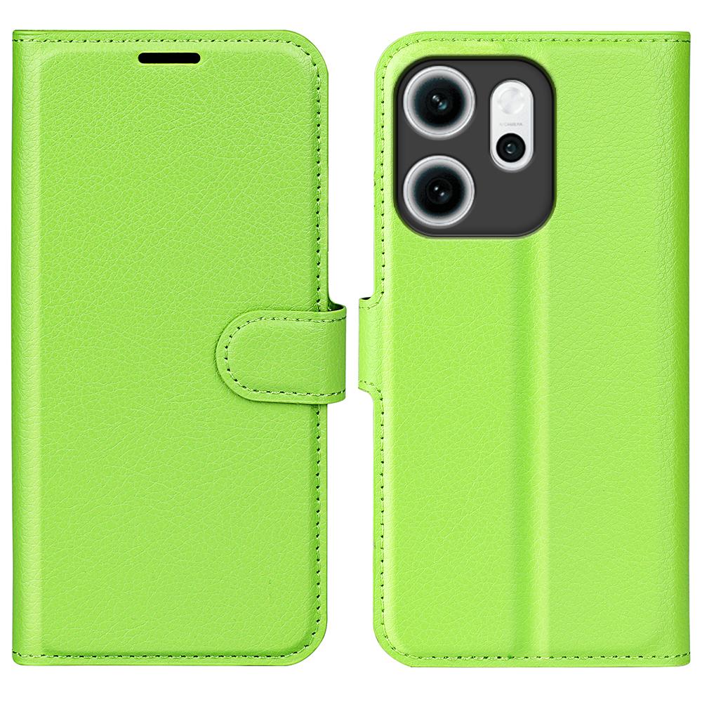 

For Oppo Reno14 F 5G Case Litchi Texture Shockproof Leather Wallet Phone Cover Green