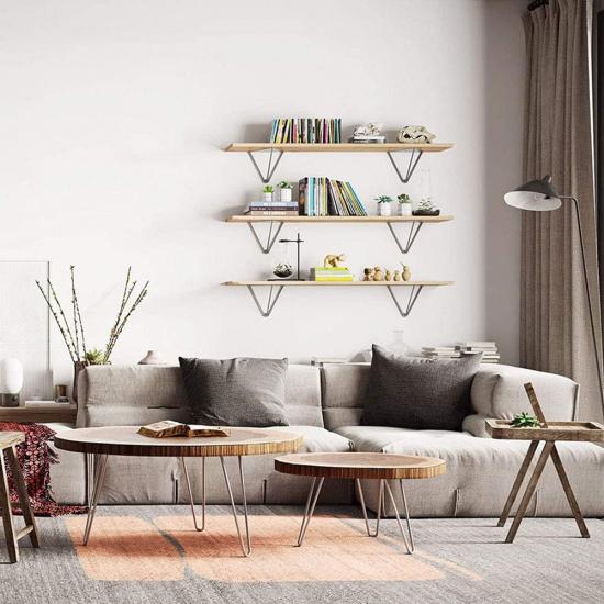 2X Iron Wall Brackets for Shelves, DIY Triangle Shelf Bracket for Open Shelving, Unique mid Century Hairpin Leg Design