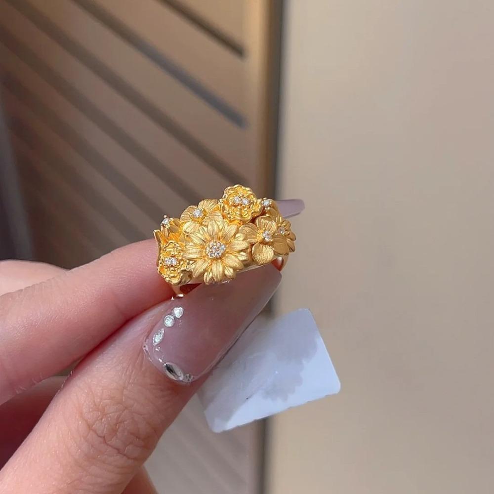 Китайское Цветочное Открытое Кольцо для Женщин Роскошное Винтажное Этническое Свадебное Украшение Тяжелая Работа Элегантное Adjustable