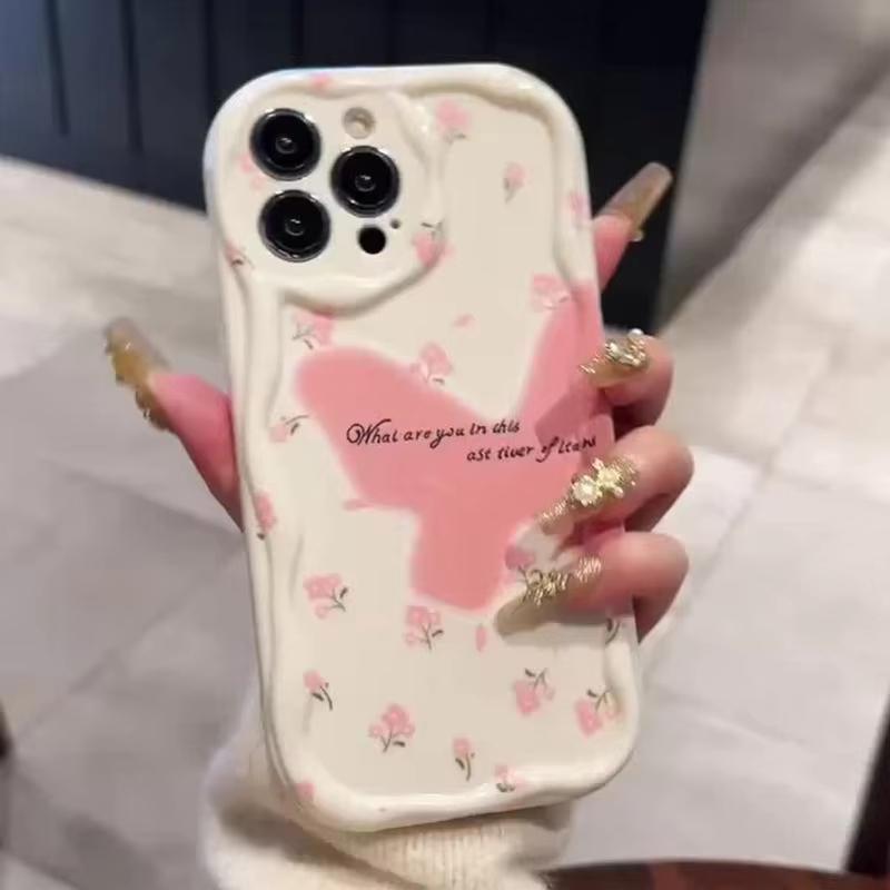 Phone Case For iPhone 17 Air 16 15 14 Plus 13 12 Mini 11 Pro Max X XR Butterfly Painting Wavy Silicone Shockproof Covers Funda