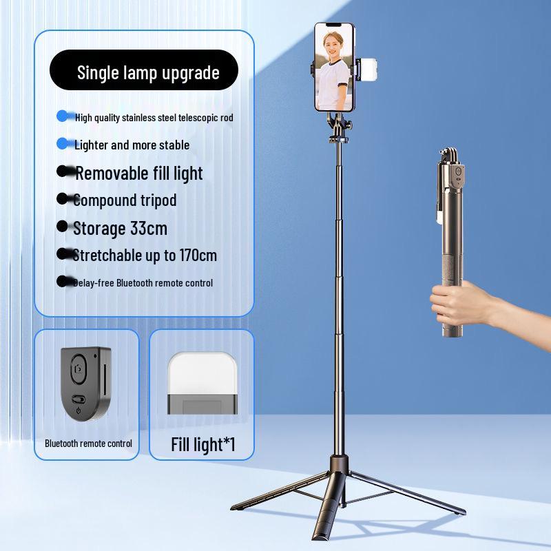 Bluetooth Selfie Stick with Integrated Beauty Fill Light, Remote Control, and Live Streaming Desktop Tripod