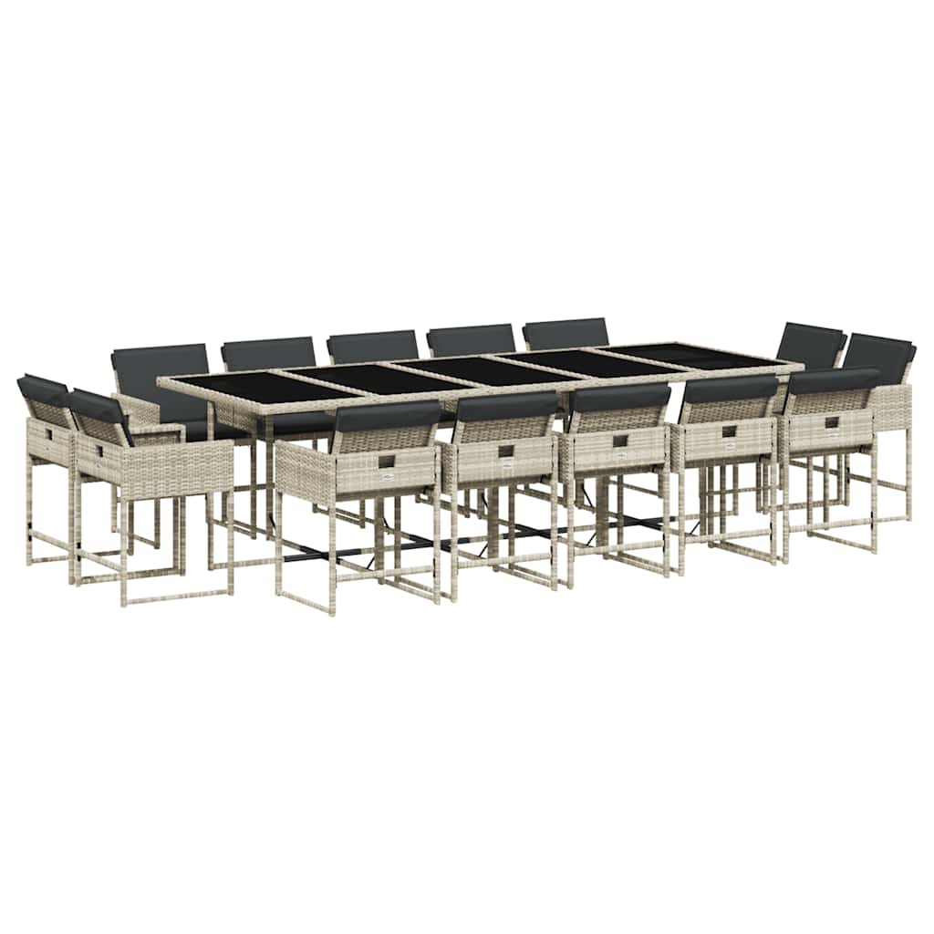15 Piece Outdoor Dining Set with Cushions Light Grey Poly Rattan