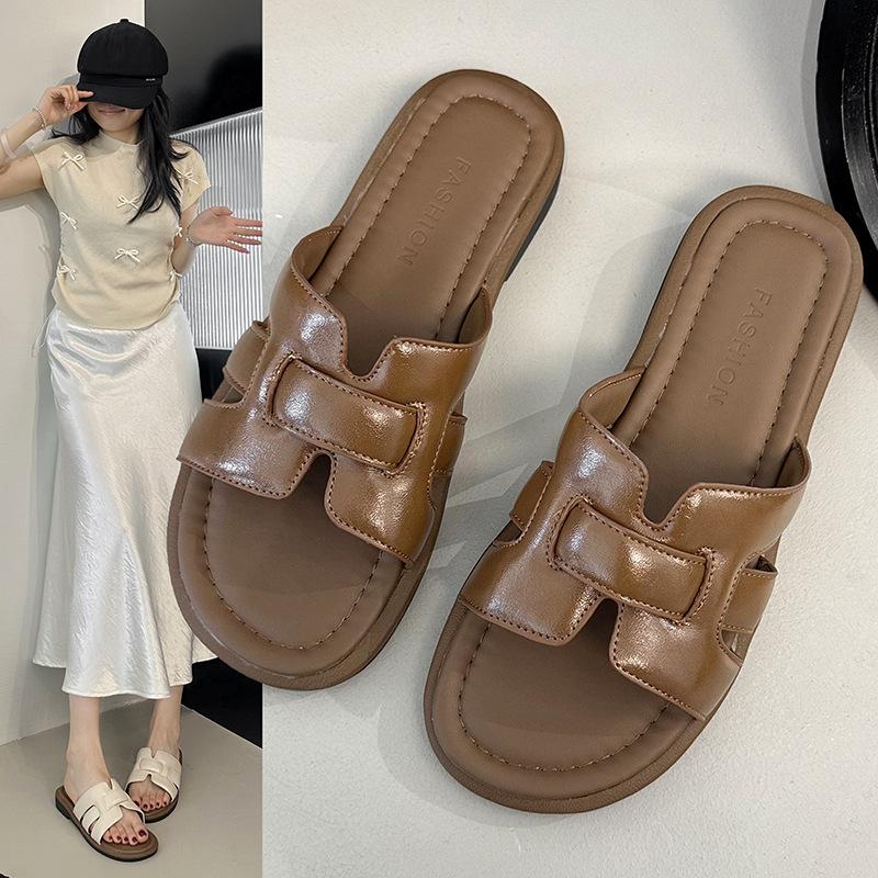 

Summer new square head large size flat heel slippers women s casual fashion cool slippers women s shoes 35