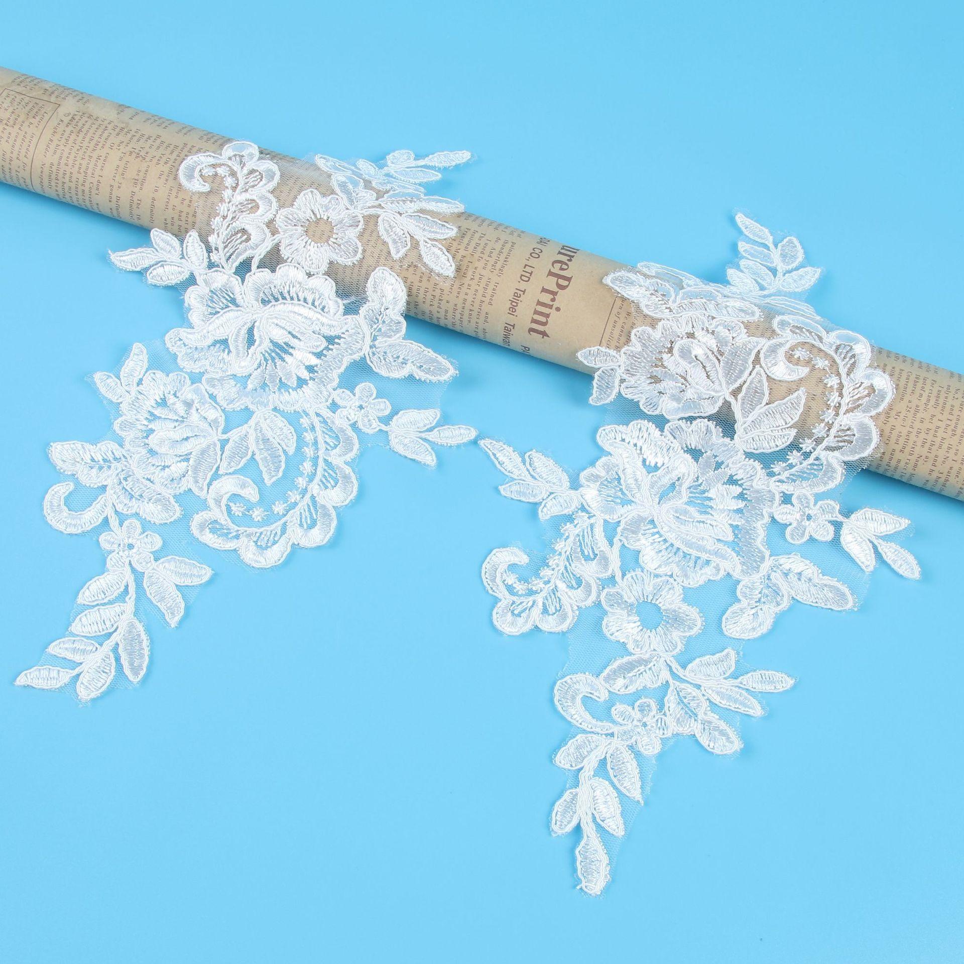 

Bone Rope Lace Lace Haute Couture Embroidery Wedding Dress Veil With Car Stock Flower Sticker Car Stock Embroidery Lace To Flower Original white 30 * 14.5CM