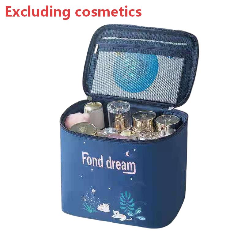 Large Capacity Embroidered Makeup Bag for Travel Portable Cosmetic Brush Organizer B