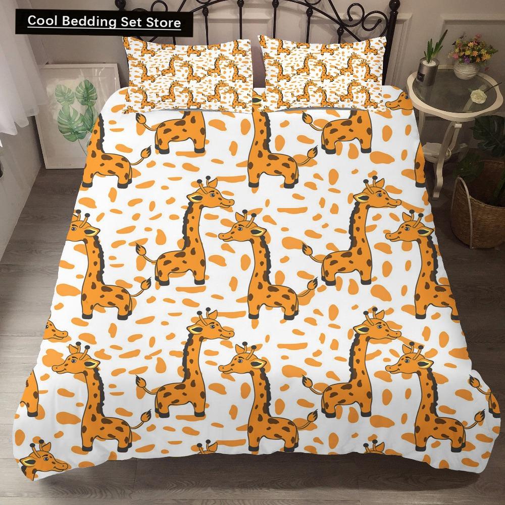 Federa per piumino a forma di giraffa cartone animato King Queen Animali Tropicali Set Biancheria da letto per Bambini Ragazzi Ragazze Adorabile Fauna Selvatica Poliestere Copripiumino