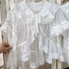 Sommer Japanisch Elegant Vintage Lolita Bluse Damen Gothic Retro Rüschen Hasenohr Kurzes Hemd Kawaii Süß Chiffon Dünne Oberteile