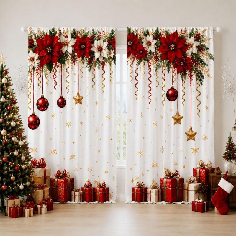 Christmas Printed Curtains Semi-Sheer Holiday Decor Living Room Bedroom Kitchen