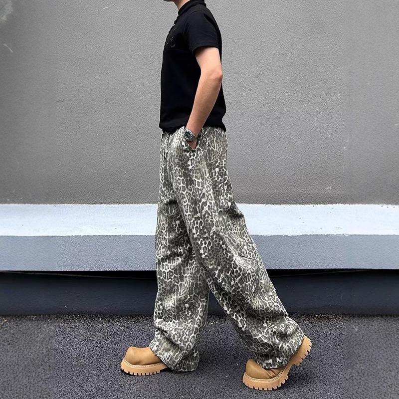 Stylish Spice Girl Versatile Silhouette Washed Leopard Print Jeans Summer Lazy Loose Versatile Skinny Pants