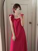 Elegant French Ruffle Spaghetti Strap Long Dress for Women