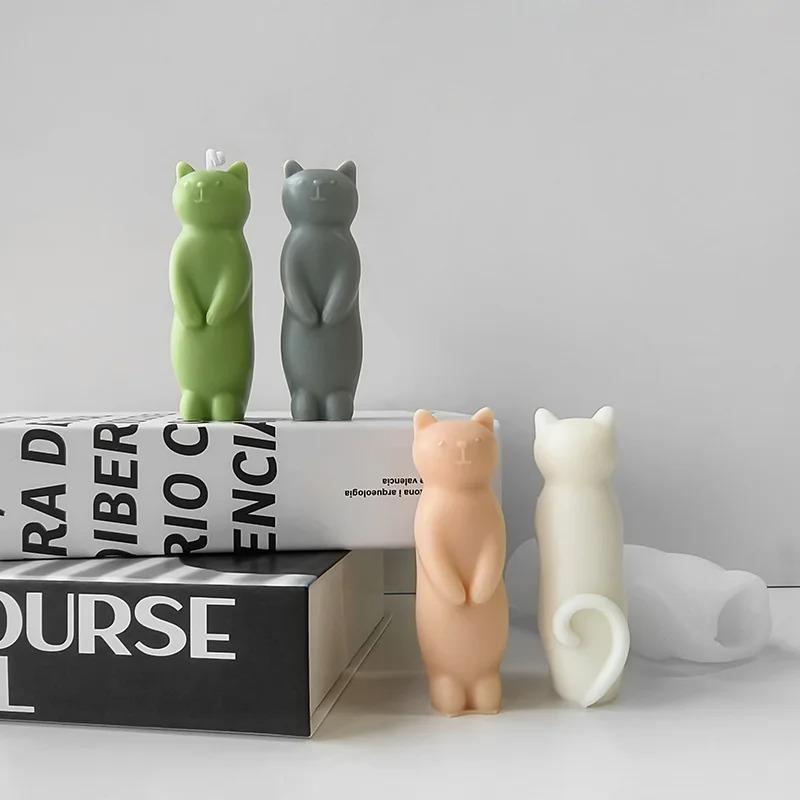 1PC Cartoon Kätzchen Silikon Form Handgemachte Aromatherapie Kerze Gips Ornament Form DIY Nette Katze Handwerk Machen Formen