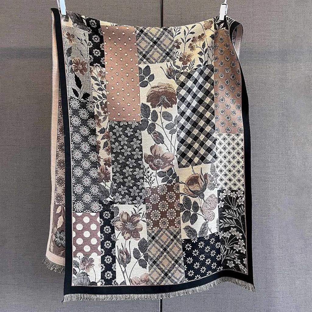 Autumn/Winter Warm Scarf 185*65cm Tassel Shawl Women's Luxury Print Imitation Cashmere Thick Warps Coldproof Windproof Blanket