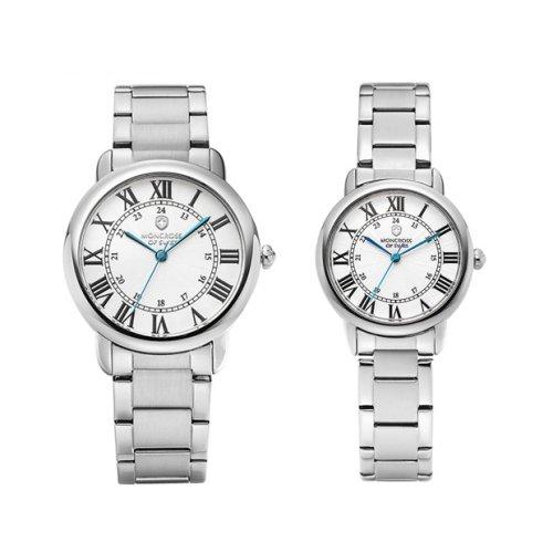 [Moncross] Мужские и женские металлические парные наручные часы Moncross MS7841MF-WT MS7841M-WT