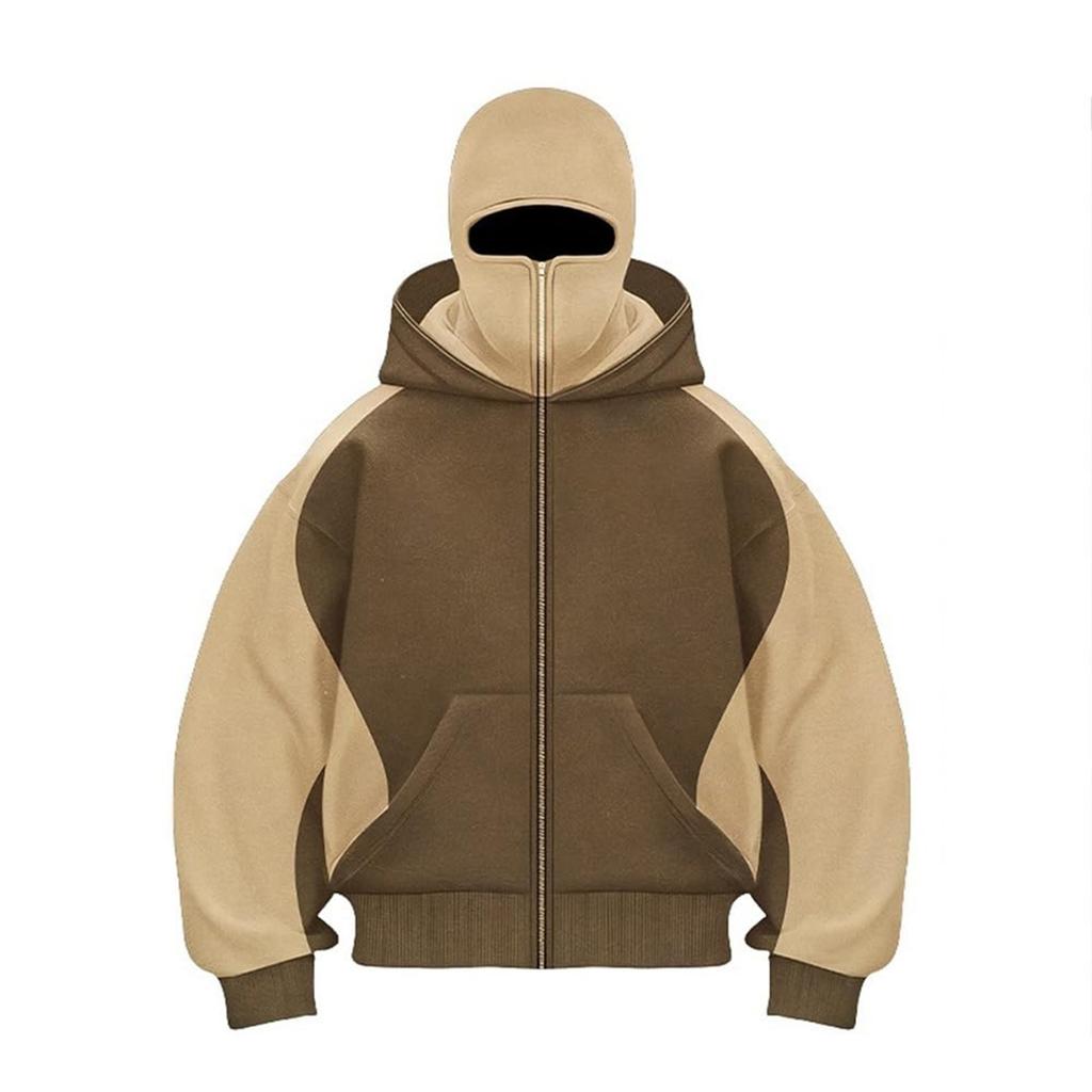 Men's Double Hood Colorblock Loose Trendy Hood Cardigan Zipper Hoodie