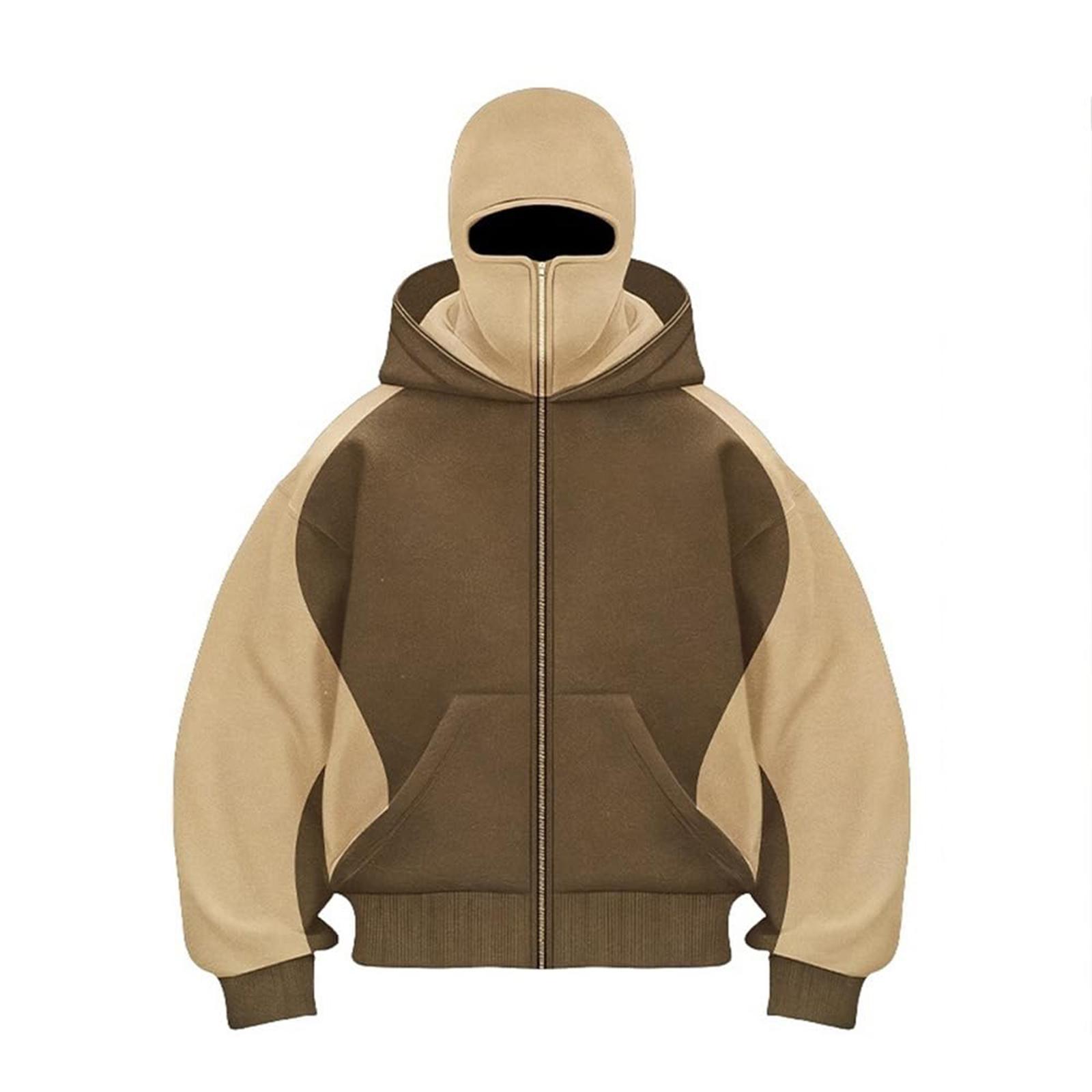 

Мужской кардиган с двойным капюшоном, колор-блок, свободный, модный, на молнии XXL