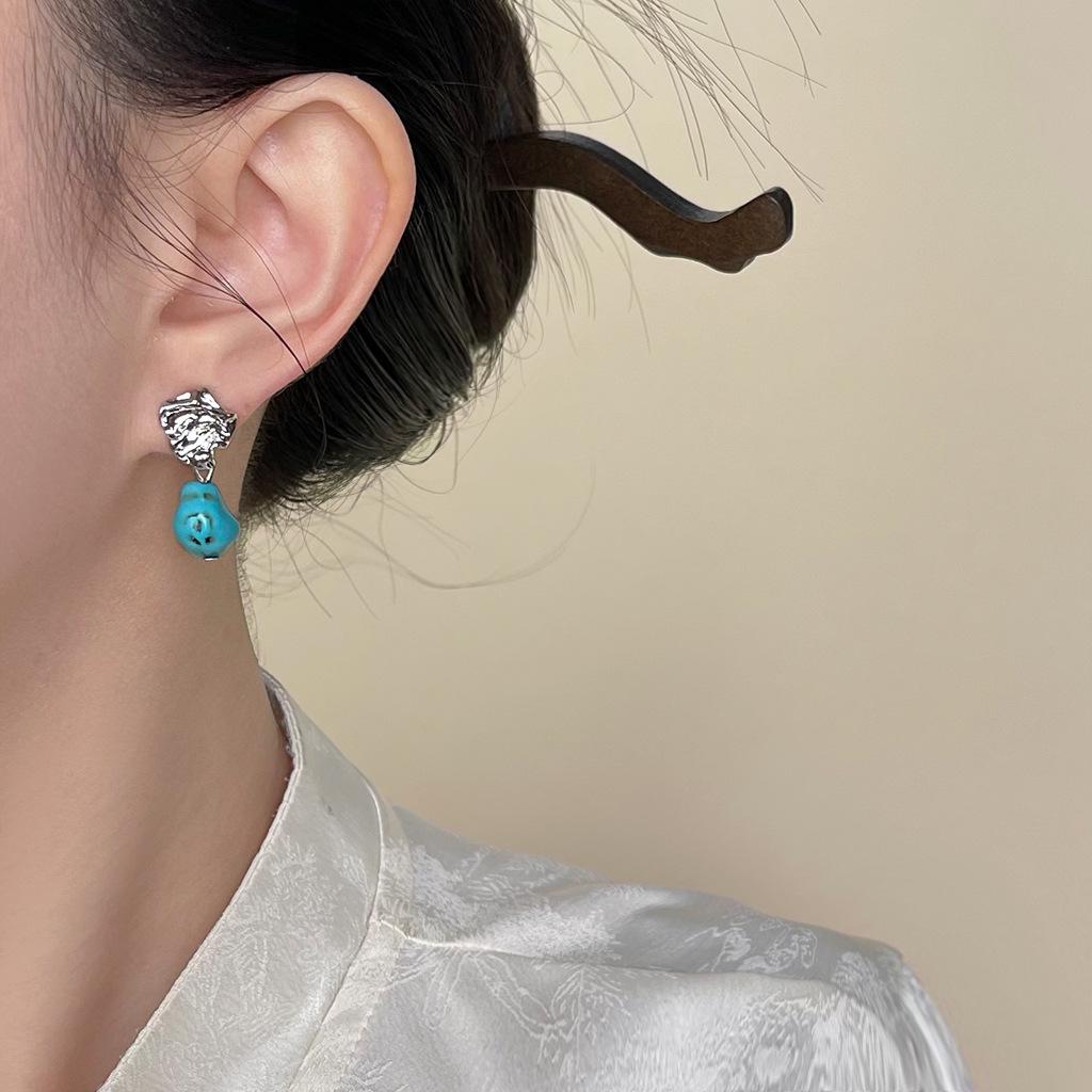 Handmade Chinese-Style Synthetic Turquoise Earrings: Retro Ethnic Design for Women