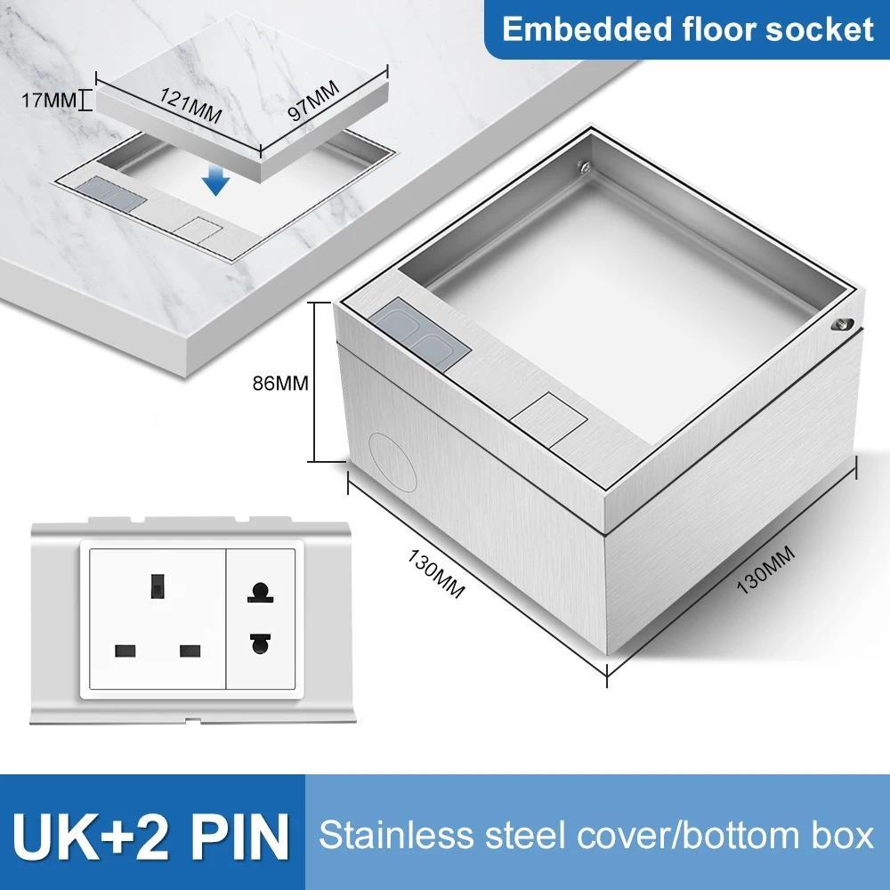 130*130mm Embedded Version Floor Socket Replaceable Module Power Socket Stainless Steel Hidden Power Adapter