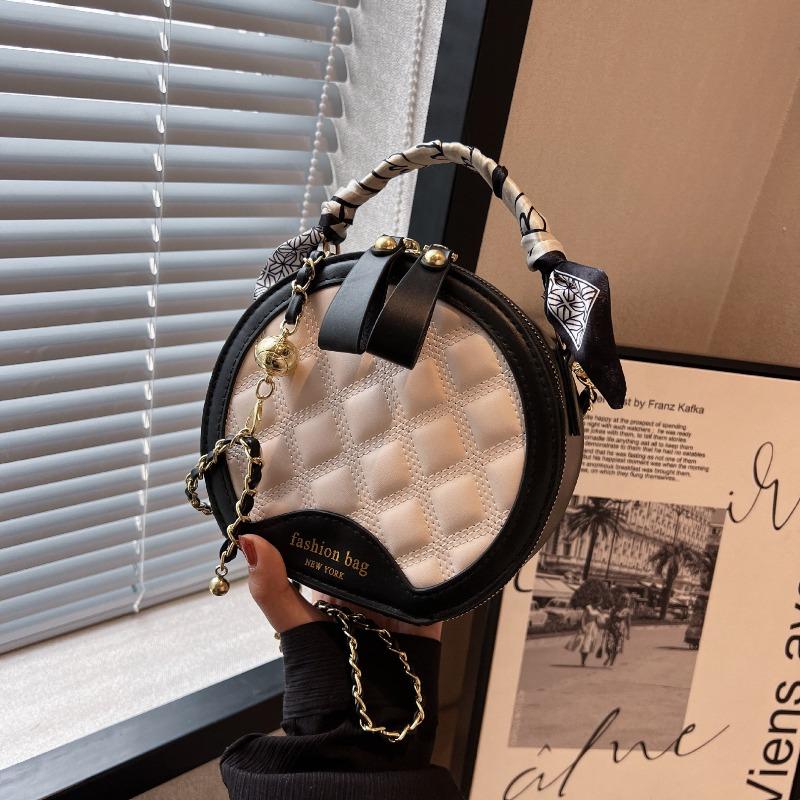Rhombus Chain Small Bag Women's Spring and Summer Popular New Trendy Versatile Messenger Bag Fashion Handbag Small Round Bag