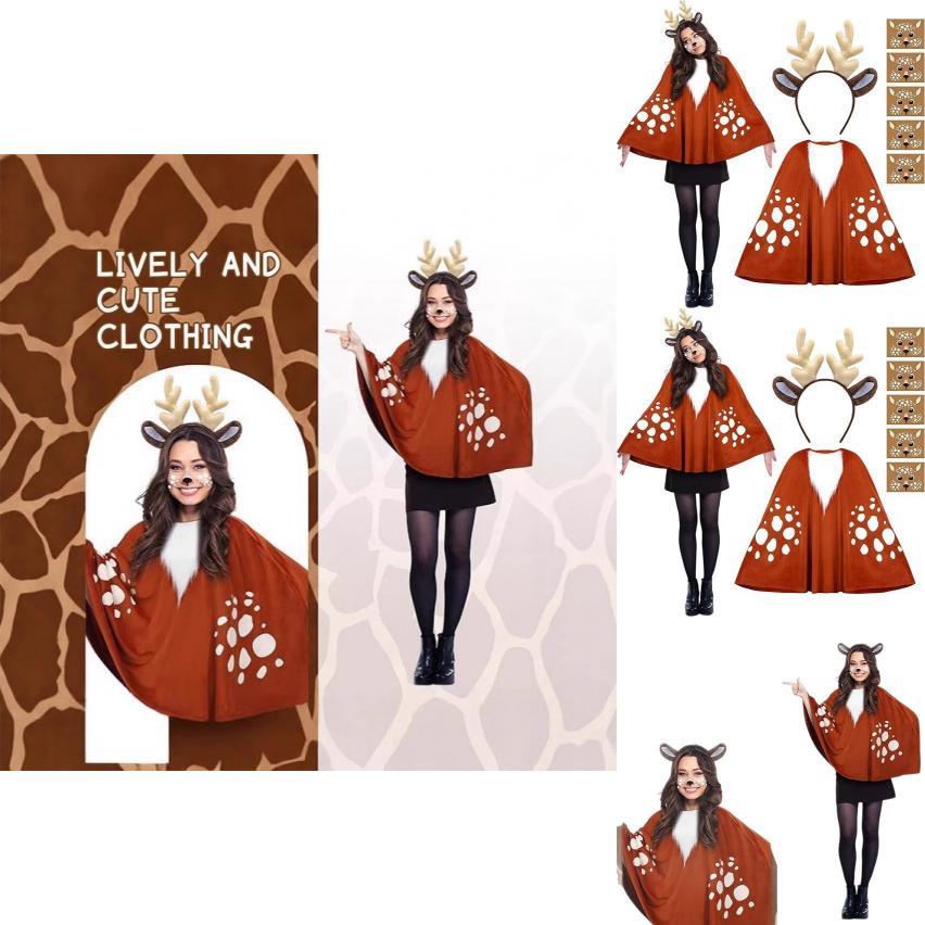Christmas Cosplay Reindeer Cape With Face Sticker And Headband For Holiday Parties