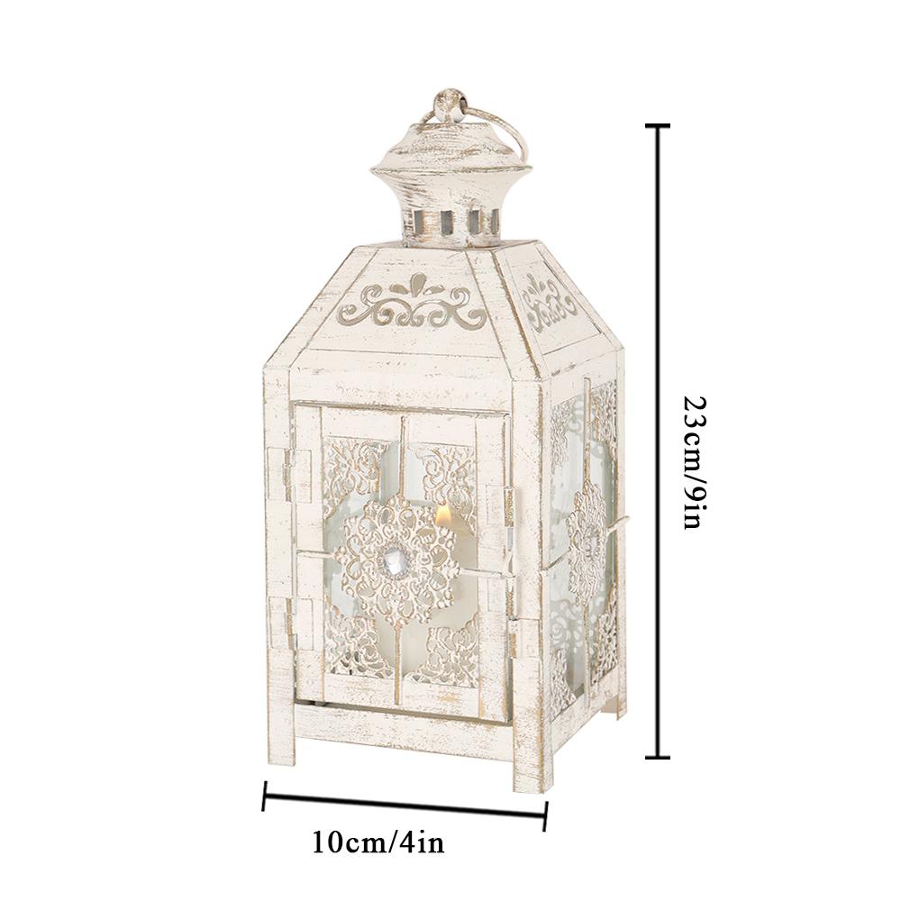 2Pcs Vintage Candle Holder White Lantern 9.5" High Metal Candle Lantern Hanging Lantern for Wedding Parties Home Decor