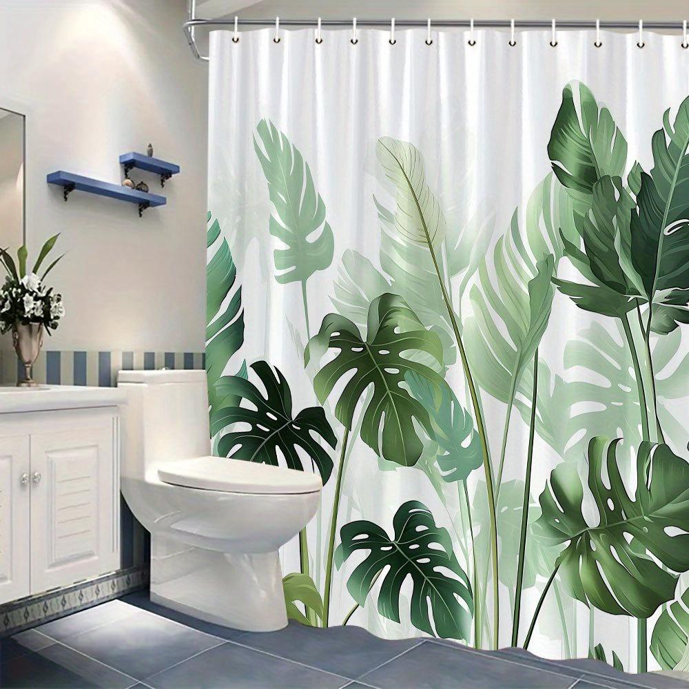 1Pc Tropical Monstera Calathea Leaves Shower Curtain, Lush Green Foliage With Detailed Textures On White Background