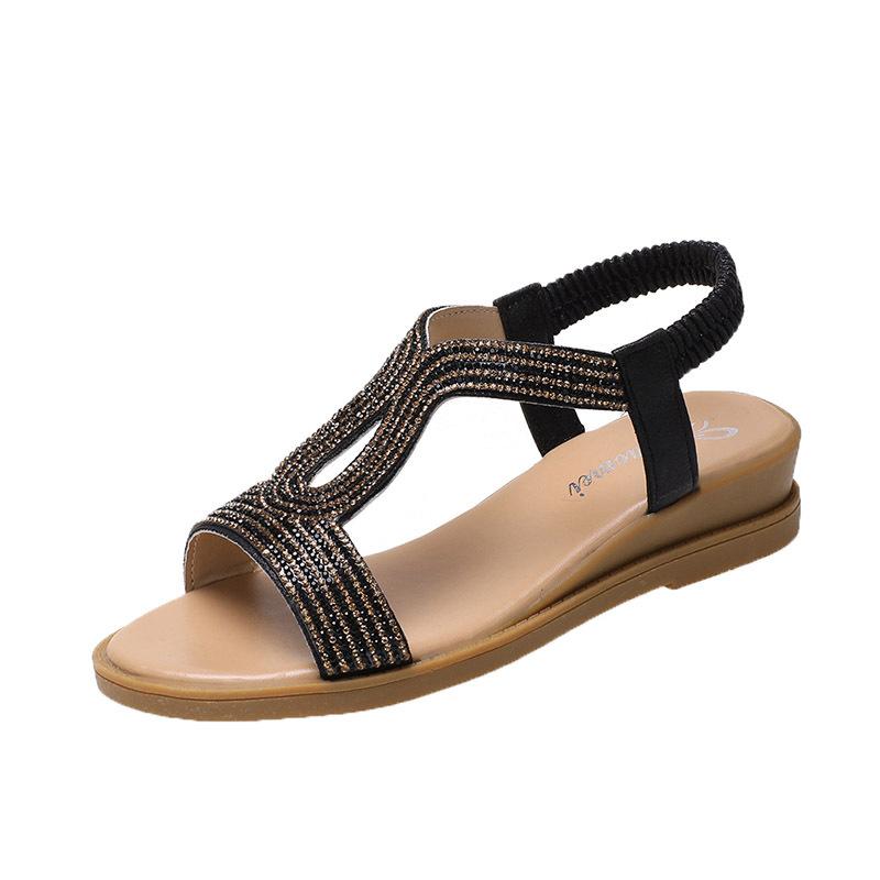 

Новые женские корейские сандалии на плоской подошве для дома и отдыха - повседневные пляжные туфли со стразами для студентов на среднем каблуке 35