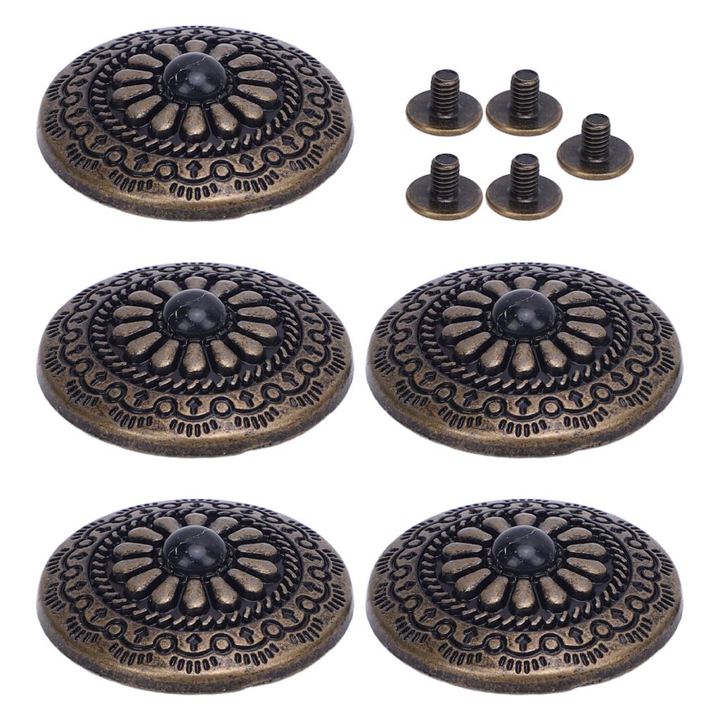 5 Sets Screw Back Button 30mm Round Shape Antique Bronze Black Turquoise Conchos with 4.5mm Screws F