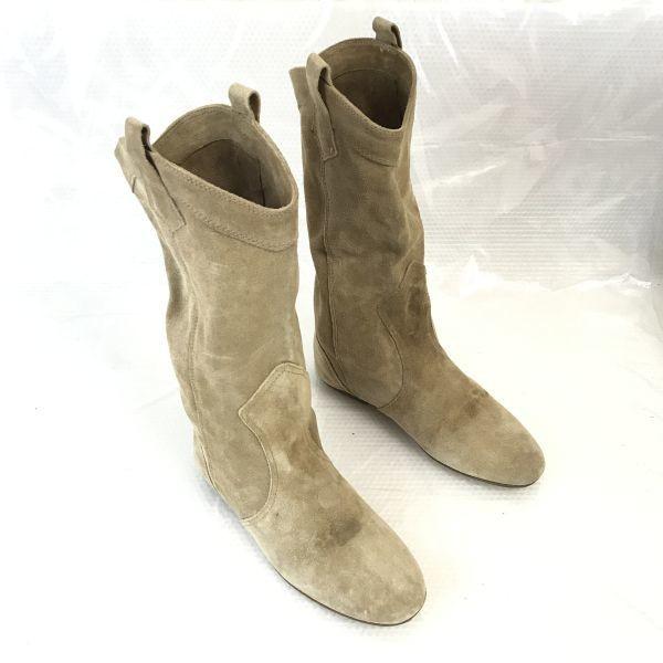 Made in Italy Suede Leather Western Pecos Boots Women’s 36 Beige Fabio Rusconi Style(USED)
