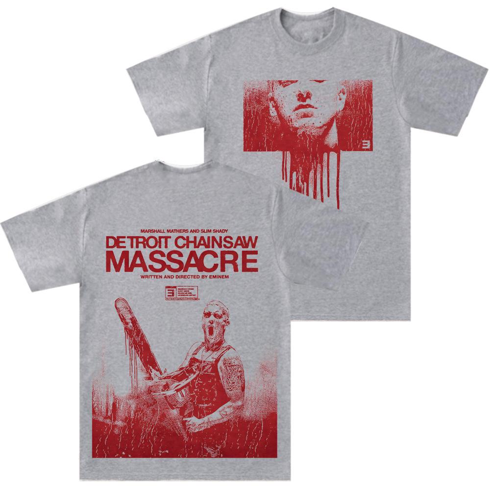 Eminem Shady Massacre Kapsel Detroit Kettensägenmassaker Zweiseitiger Druck T-Shirt Grafik Vintage T-Shirt Mode Baumwolle Unisex T-Shirt