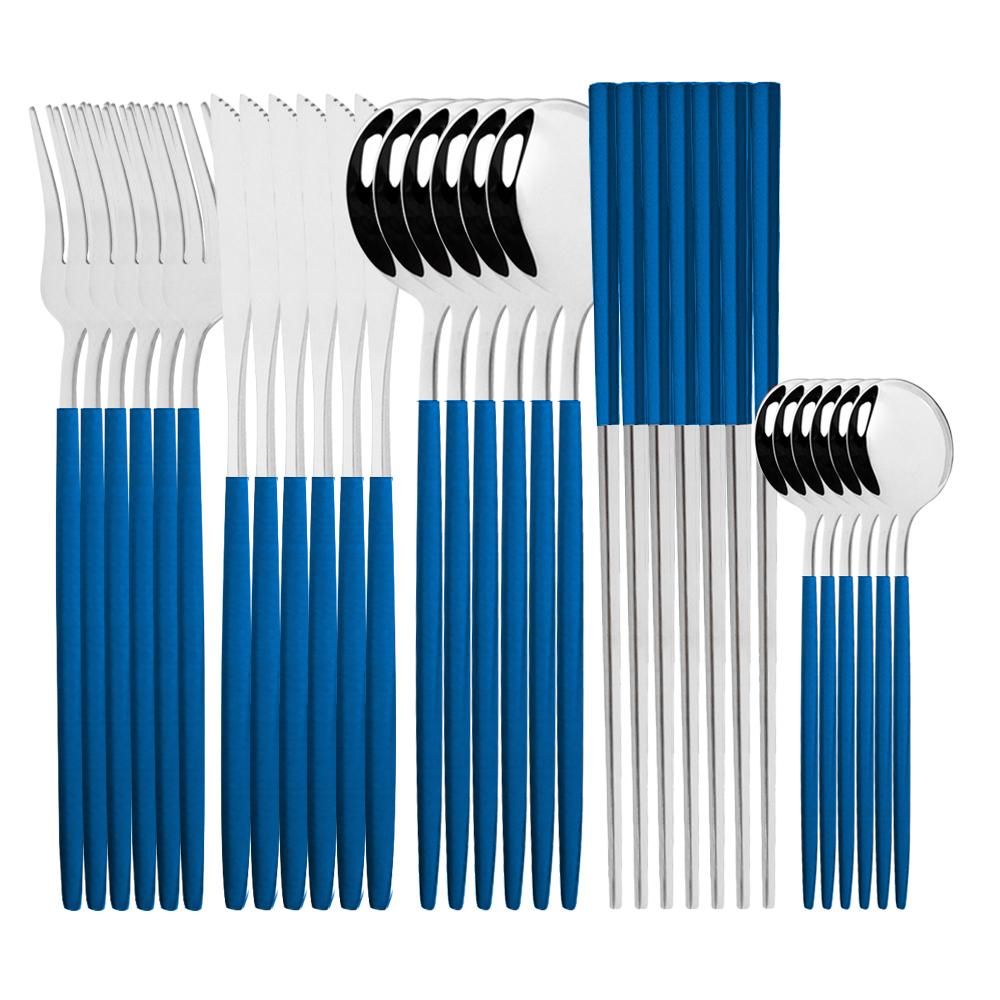 Set di posate occidentali Set di stoviglie Stoviglie in acciaio inossidabile Cucchiaio nero Forchetta Coltello Bacchette Set da cena Posate complete per la casa