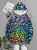 Women Iridescent Rainbow Broken Stained Glass Mosaic Full Print Hoodie Long Sleeve Colorful Street Casual Pullover Sweatshirt
