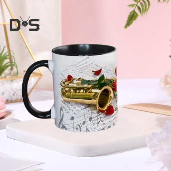Hudební hrnek na kávu Keramická novinka šálek na noty Velká kapacita 350 ml Kytara Klavír Housle Hrnek na horké nápoje Hudební dárek pro milovníky hudby Home