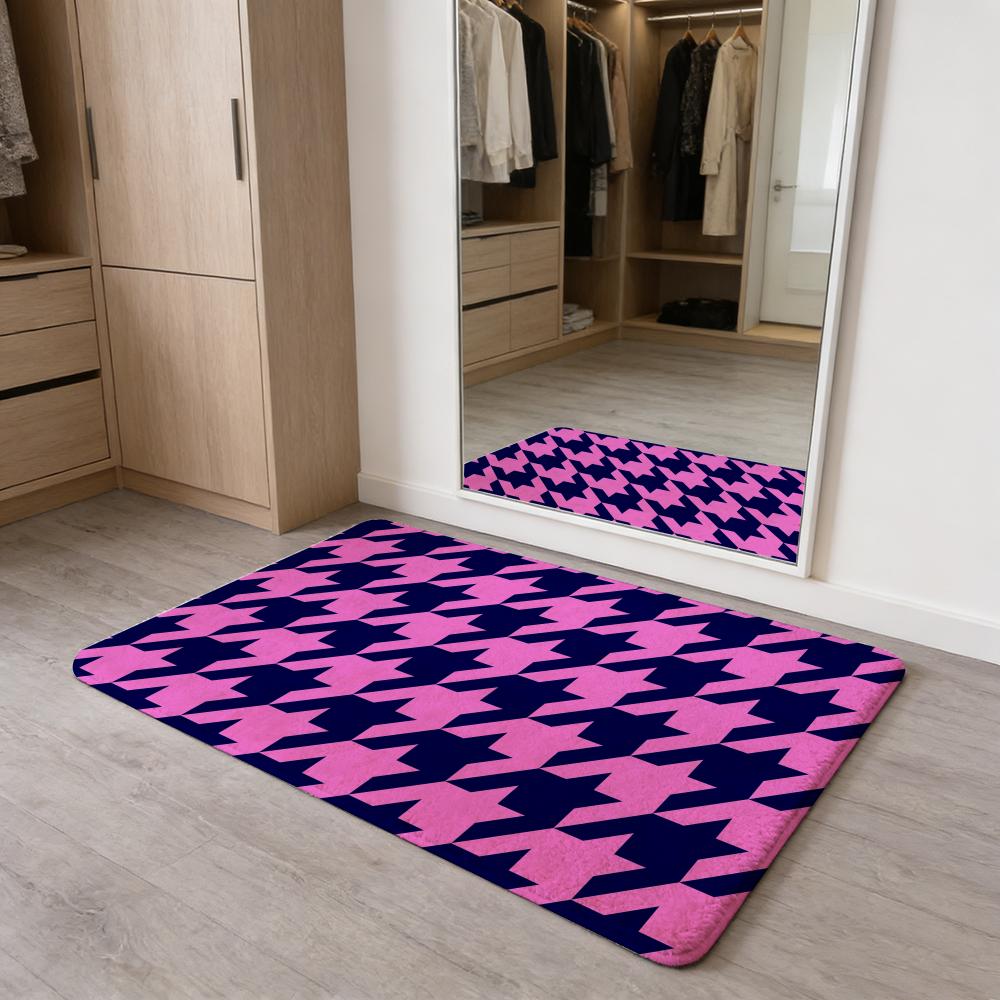 Houndstooth Check Pattern Floor Mat Flannel Door Mat Non-Slip Absorbent Washable Indoor Home Rug