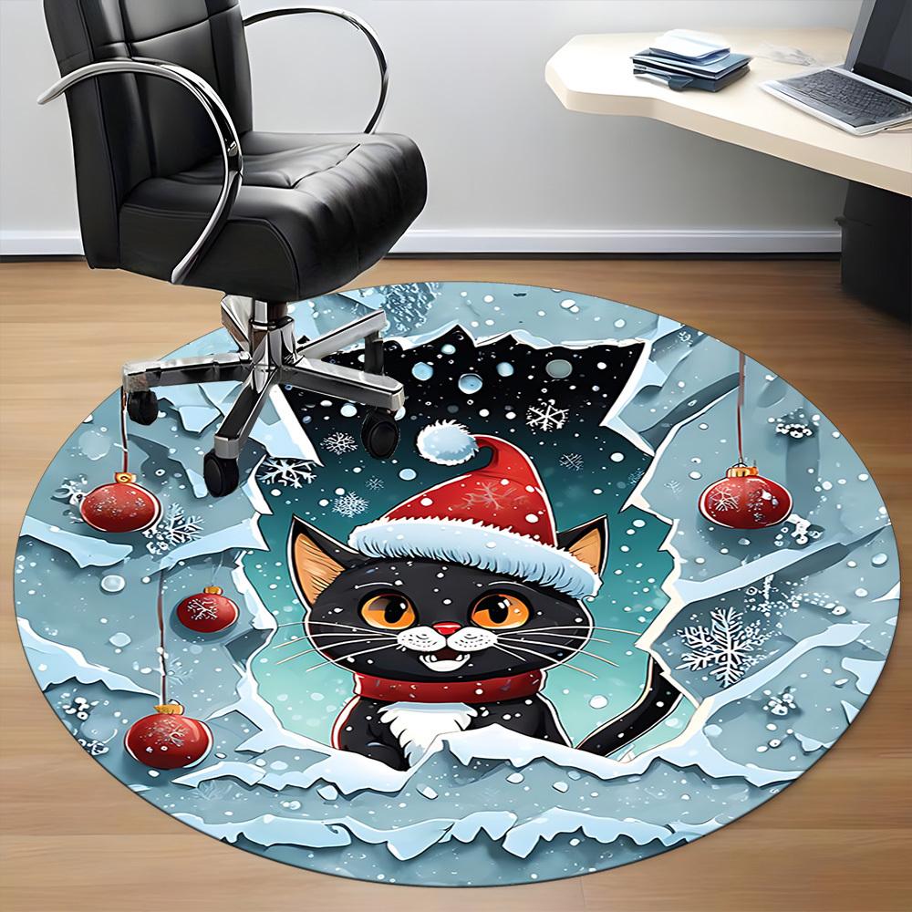 1pc Christmas Cat Chair Carpet for Office, Round Non Slip Durable Large Size Office Carpet, Suitable for Office