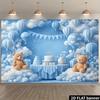 2D Plane Blue and White Hot Air Balloon Teddy Bear with BABY Letters As the Background Fabric. Starry Clouds with Blue Color.
