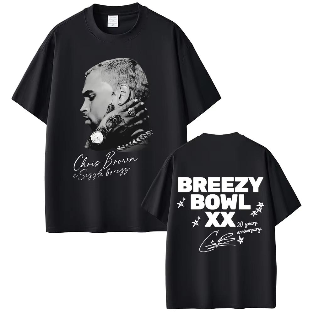

Singer Chris Brown cotton men s shirt O-Neck oversized graphics Short Sleeved Women s Y2k Vintage hip-hop Tshirt S