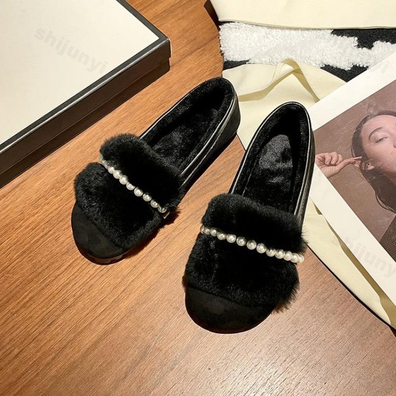 

Модные женские элегантные плюшевые туфли-лодочки с неглубоким вырезом, повседневные, одинарные, 2025, осень, новая мода, универсальные, теплые, удобные, слипоны, хлопковые балетки 35 чёрный